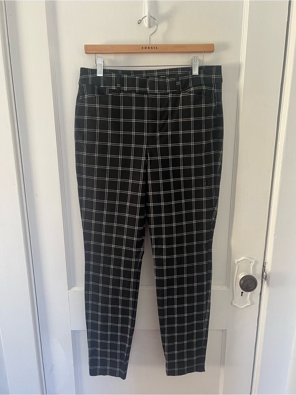 Old Navy High-Waisted Pixie Pants - Black and White Grid Pattern
